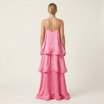 Cienna | Satin Tiered Ruffle Maxi Dress with Spaghetti Straps