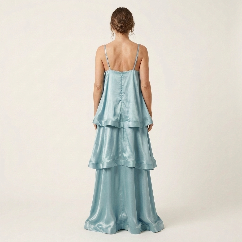 Cienna | Satin Tiered Ruffle Maxi Dress with Spaghetti Straps
