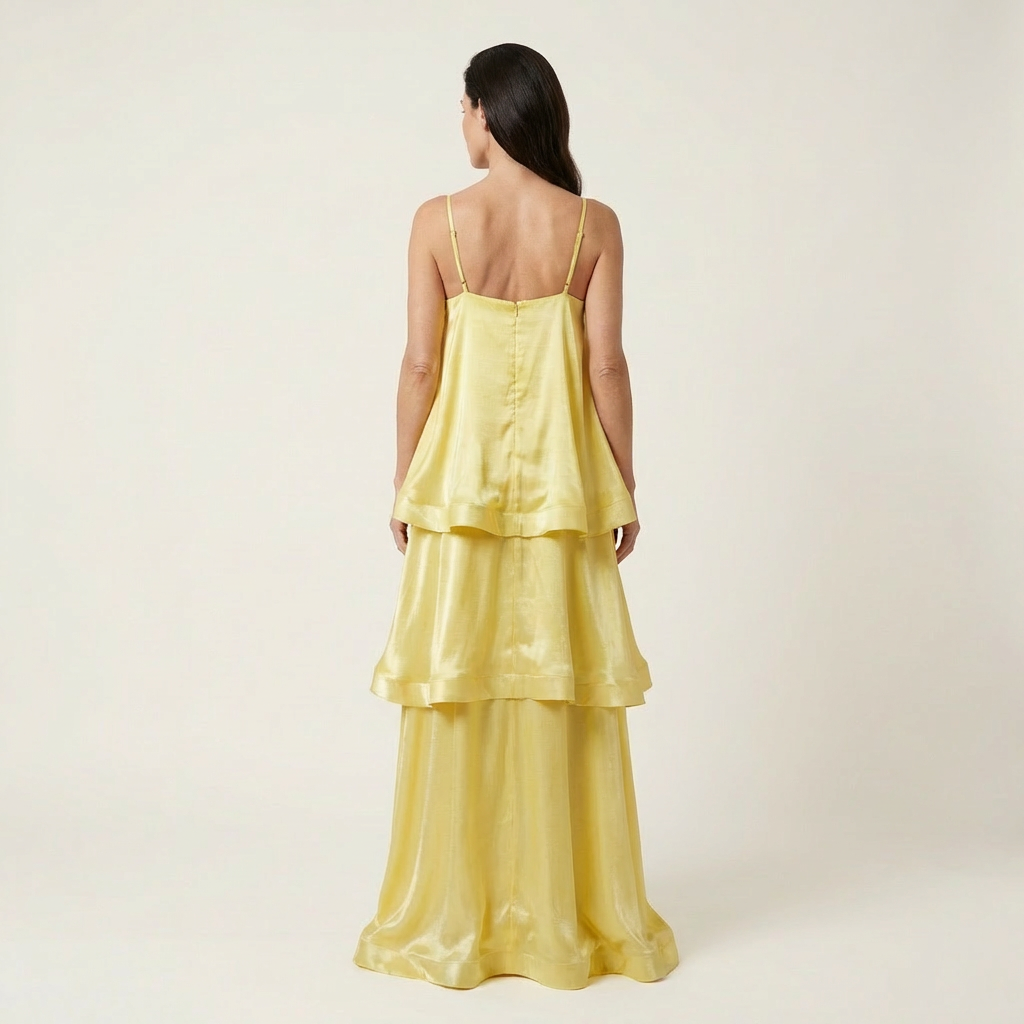Cienna | Satin Tiered Ruffle Maxi Dress with Spaghetti Straps