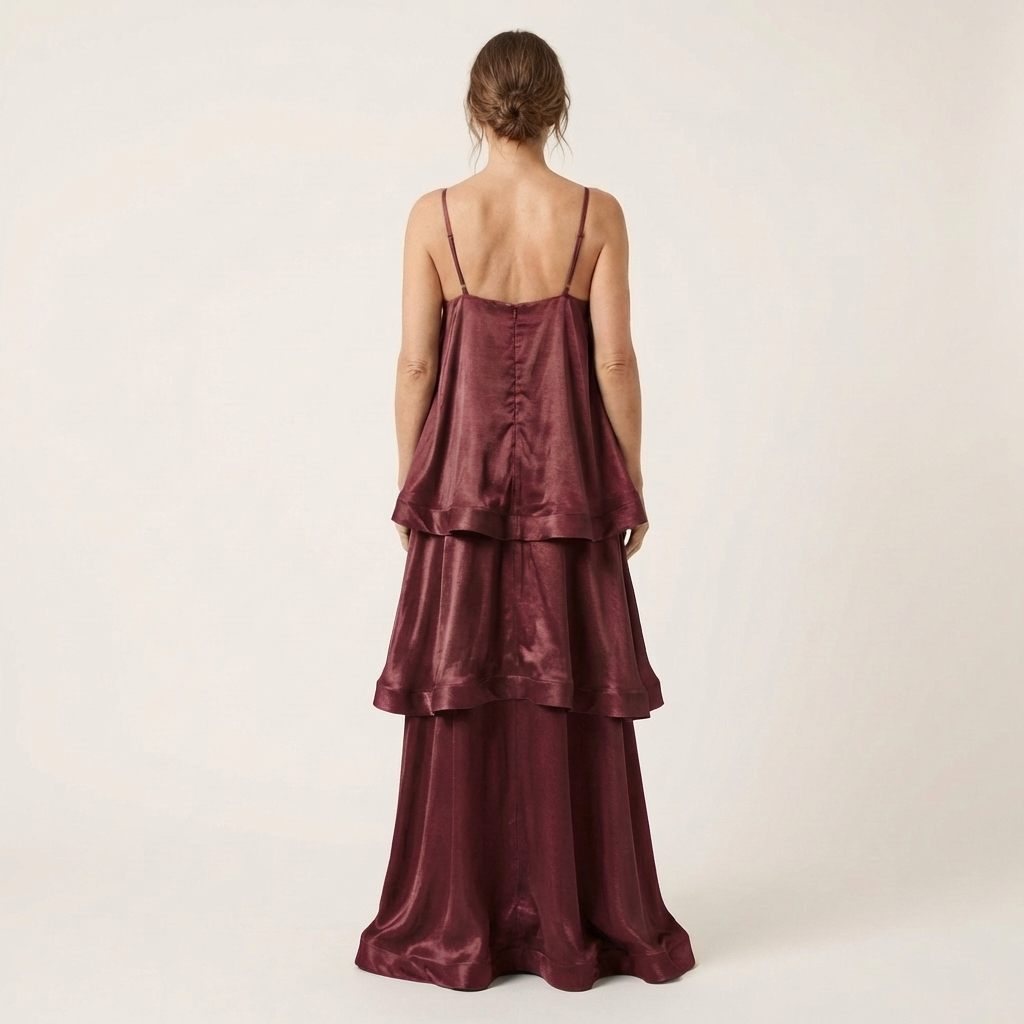 Cienna | Satin Tiered Ruffle Maxi Dress with Spaghetti Straps