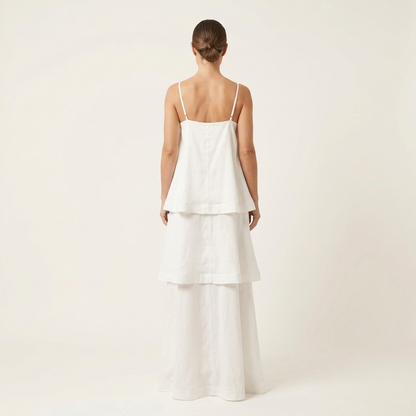 Cienna | Satin Tiered Ruffle Maxi Dress with Spaghetti Straps