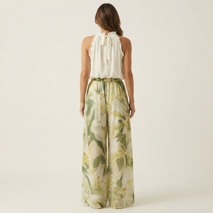 Mirelda | Floral Print Wide-Leg Trousers & Ruffled Halter Top Set