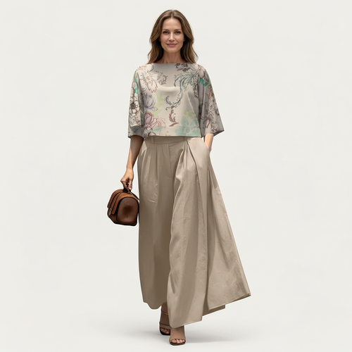 Driana | Floral Print Cropped Top & Pleated Wide-Leg Pant Set