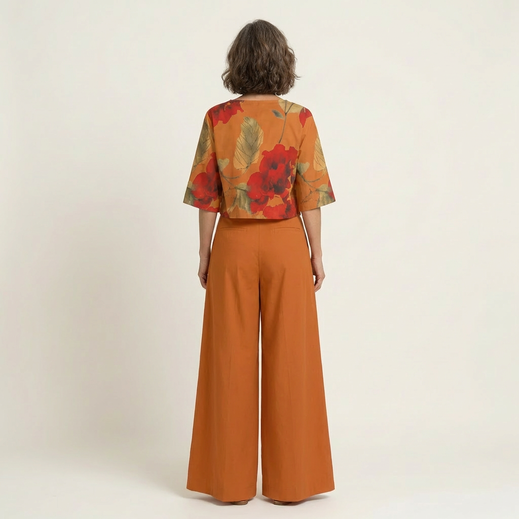 Driana | Floral Print Cropped Top & Pleated Wide-Leg Pant Set