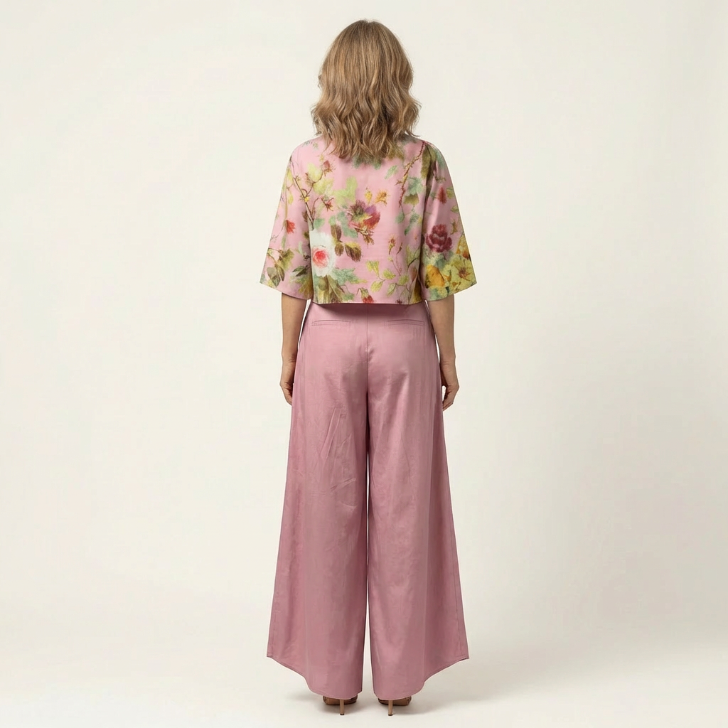 Driana | Floral Print Cropped Top & Pleated Wide-Leg Pant Set
