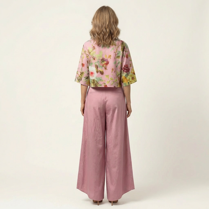 Driana | Floral Print Cropped Top & Pleated Wide-Leg Pant Set