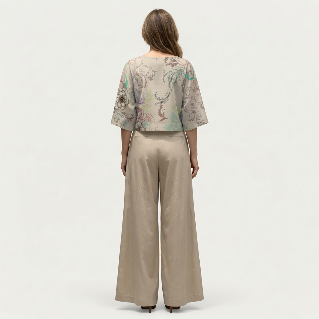 Driana | Floral Print Cropped Top & Pleated Wide-Leg Pant Set