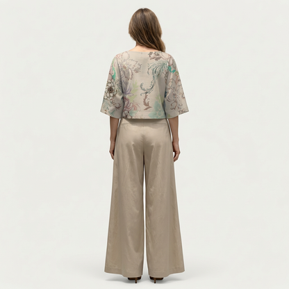 Driana | Floral Print Cropped Top & Pleated Wide-Leg Pant Set