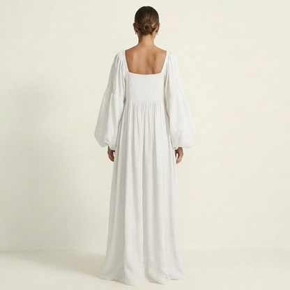 Naria | Square-Neck Lantern Sleeve Pleated Maxi Dress