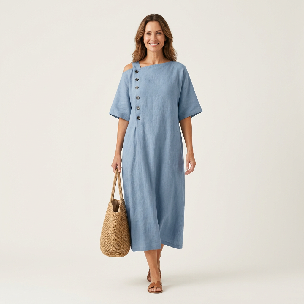 Kaylia | Cold-Shoulder Linen Maxi Dress