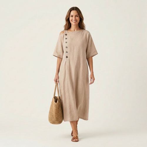 Kaylia | Cold-Shoulder Linen Maxi Dress