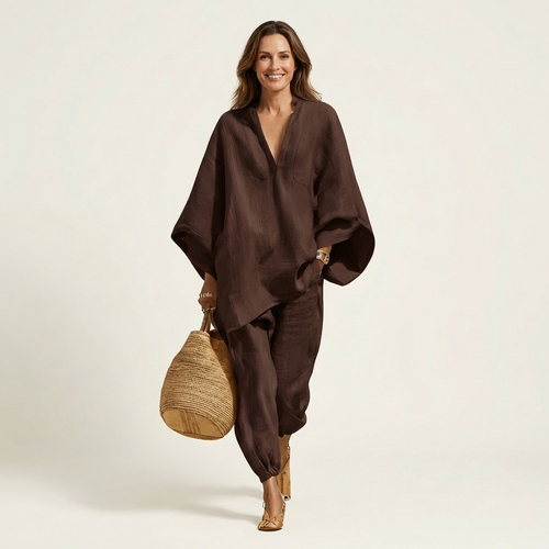 Katy | V-Neck Batwing Top & Tapered Wide-Leg Pant Set