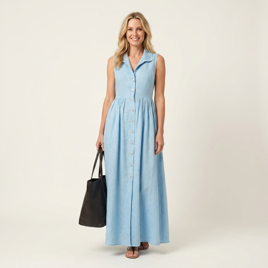 Irenia | Sleeveless Button-Front A-Line Maxi Dress
