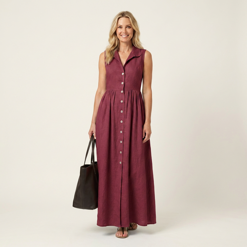 Irenia | Sleeveless Button-Front A-Line Maxi Dress