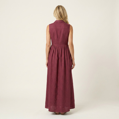Irenia | Sleeveless Button-Front A-Line Maxi Dress