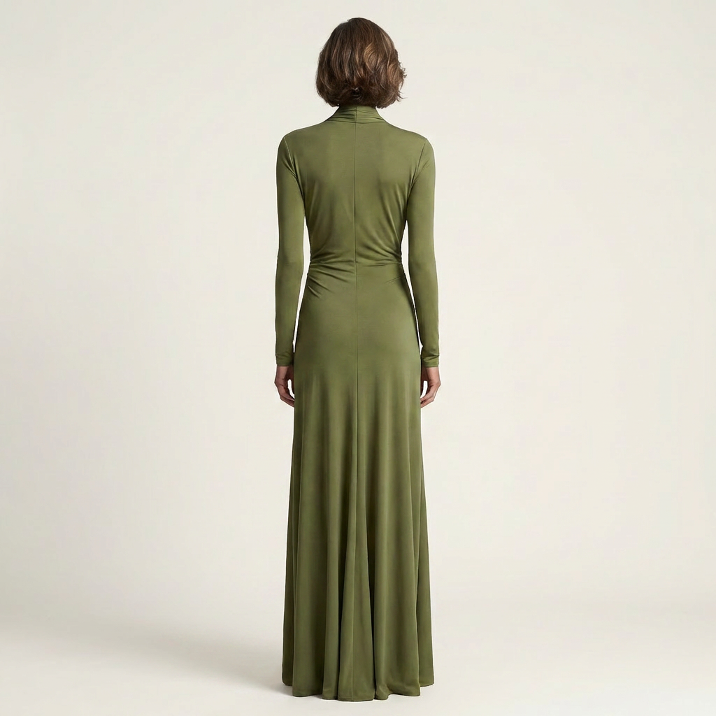 Mey | Deep V-Neck Twist-Knot Long Sleeve Maxi Dress
