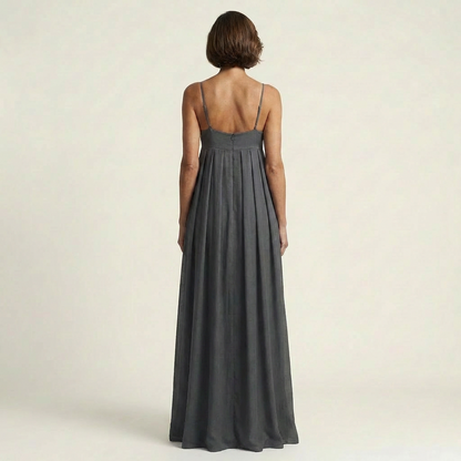 Miriam | Embroidered Fish Keyhole Spaghetti-Strap Maxi Dress