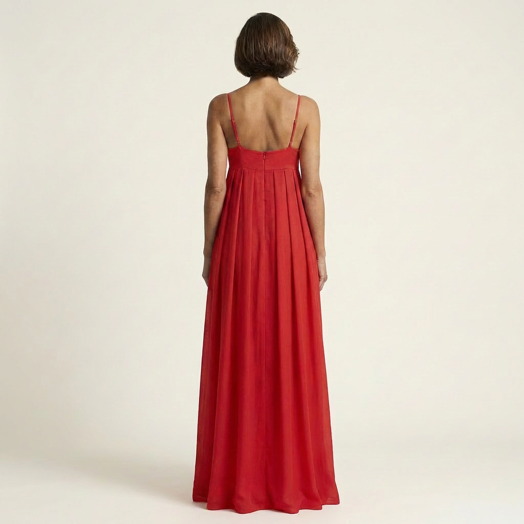 Miriam | Embroidered Fish Keyhole Spaghetti-Strap Maxi Dress