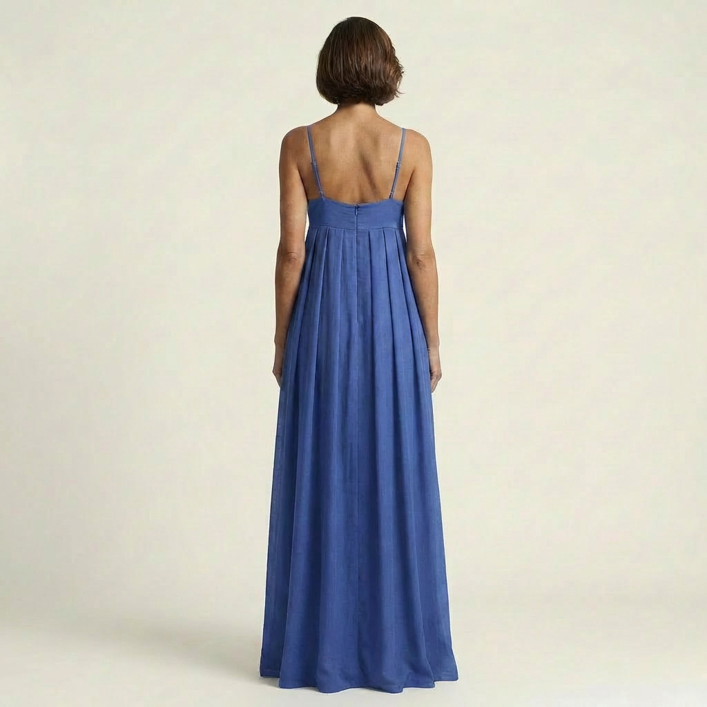 Miriam | Embroidered Fish Keyhole Spaghetti-Strap Maxi Dress