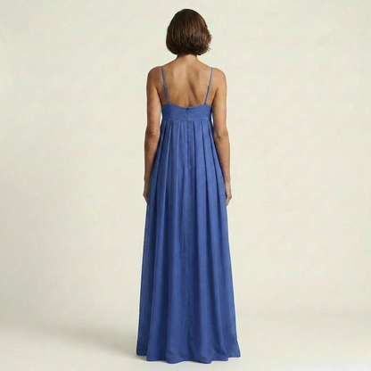 Miriam | Embroidered Fish Keyhole Spaghetti-Strap Maxi Dress