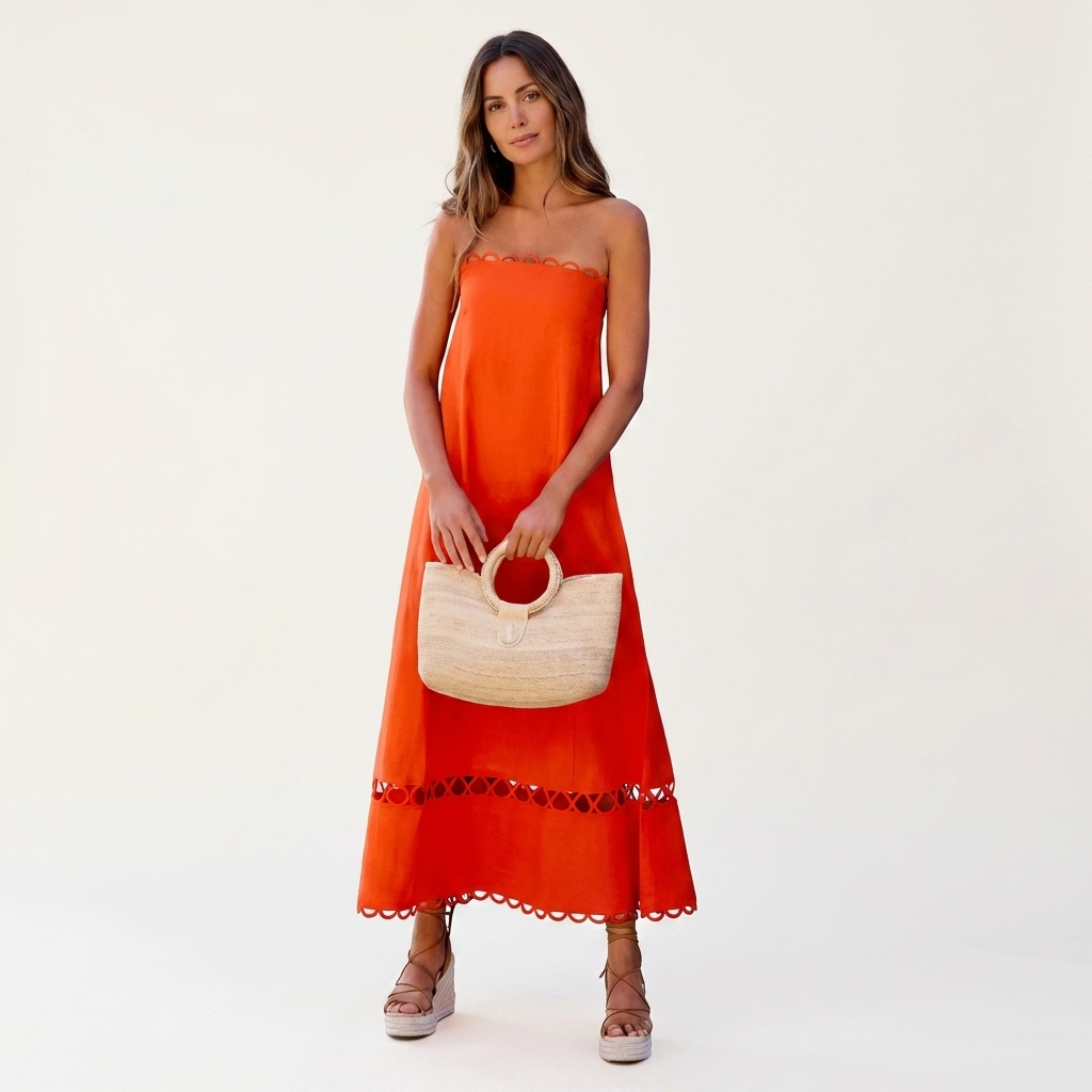 Abby | Strapless Scallop-Trim A-Line Maxi Dress
