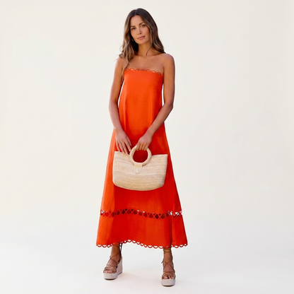 Abby | Strapless Scallop-Trim A-Line Maxi Dress