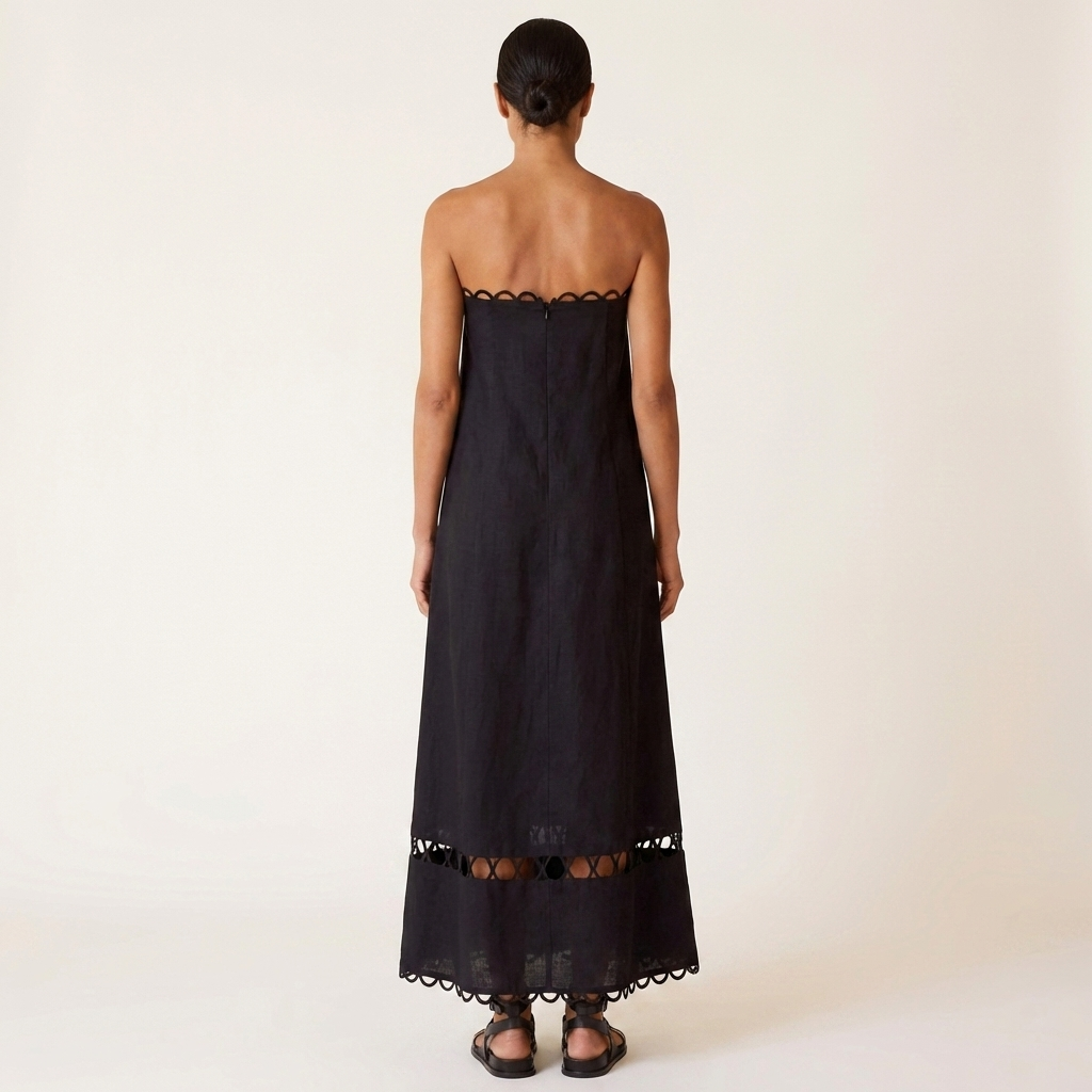 Abby | Strapless Scallop-Trim A-Line Maxi Dress