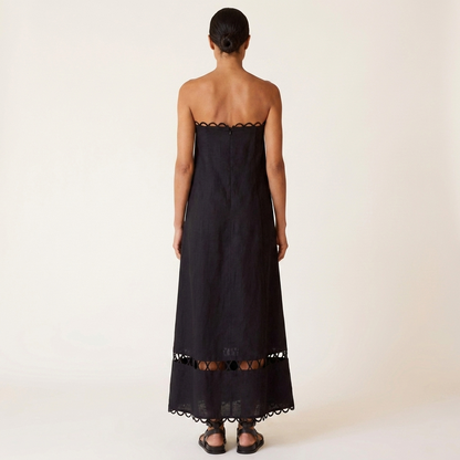 Abby | Strapless Scallop-Trim A-Line Maxi Dress