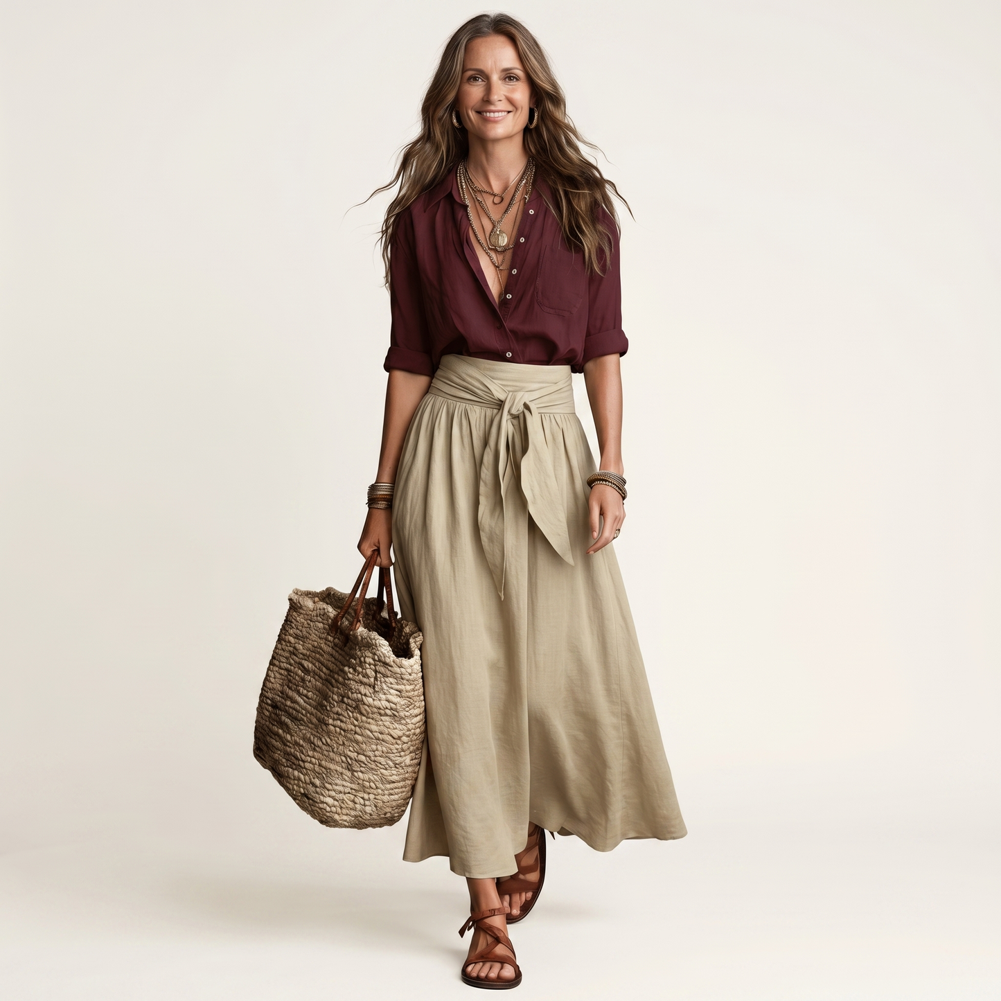 Nissa | Button-Down Shirt and Tie-Waist Maxi Skirt Set