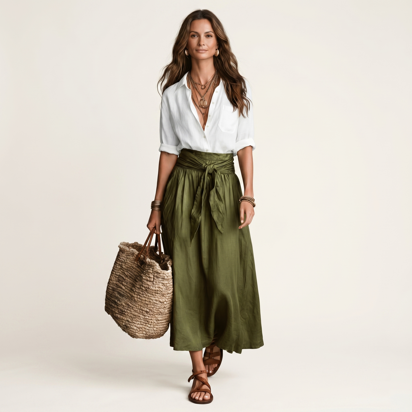 Nissa | Button-Down Shirt and Tie-Waist Maxi Skirt Set