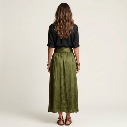 Nissa | Button-Down Shirt and Tie-Waist Maxi Skirt Set
