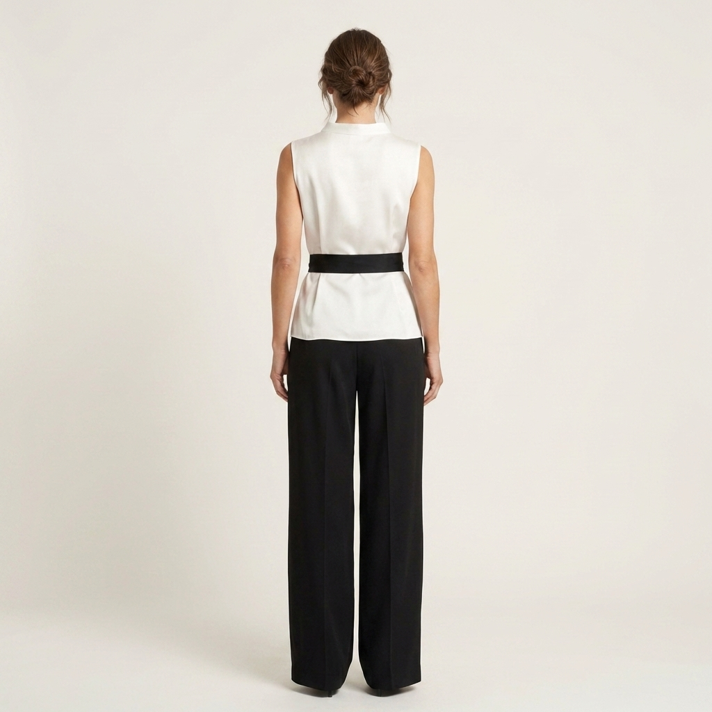 Hazel | Asymmetric Sleeveless Top & Wide-Leg Pant Set with Bow Sash