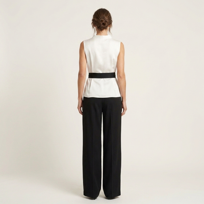 Hazel | Asymmetric Sleeveless Top & Wide-Leg Pant Set with Bow Sash