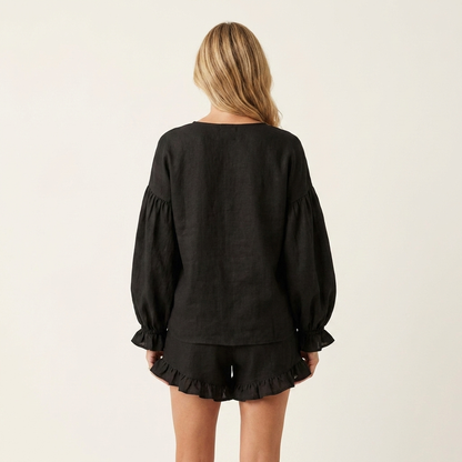 Isabellita | Lantern-Sleeve Ruffle-Hem Top & Shorts Set