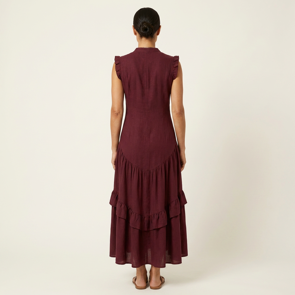 Eleyne | Button-Front Flutter-Sleeve Ruffle-Hem Maxi Dress