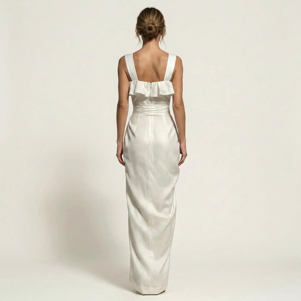 Mirella | Square-Neck Ruched Waist Maxi Dress with Front Slit