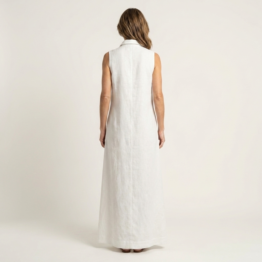 Ayline | Collar-Neck Button-Placket Floral Embroidered Sleeveless Maxi Dress