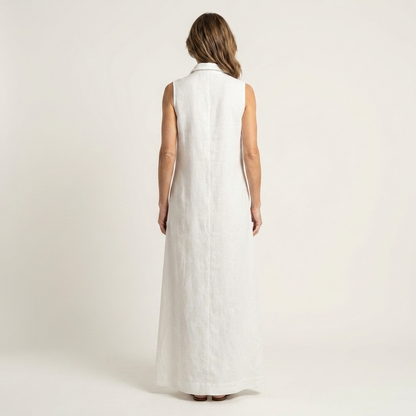 Ayline | Collar-Neck Button-Placket Floral Embroidered Sleeveless Maxi Dress