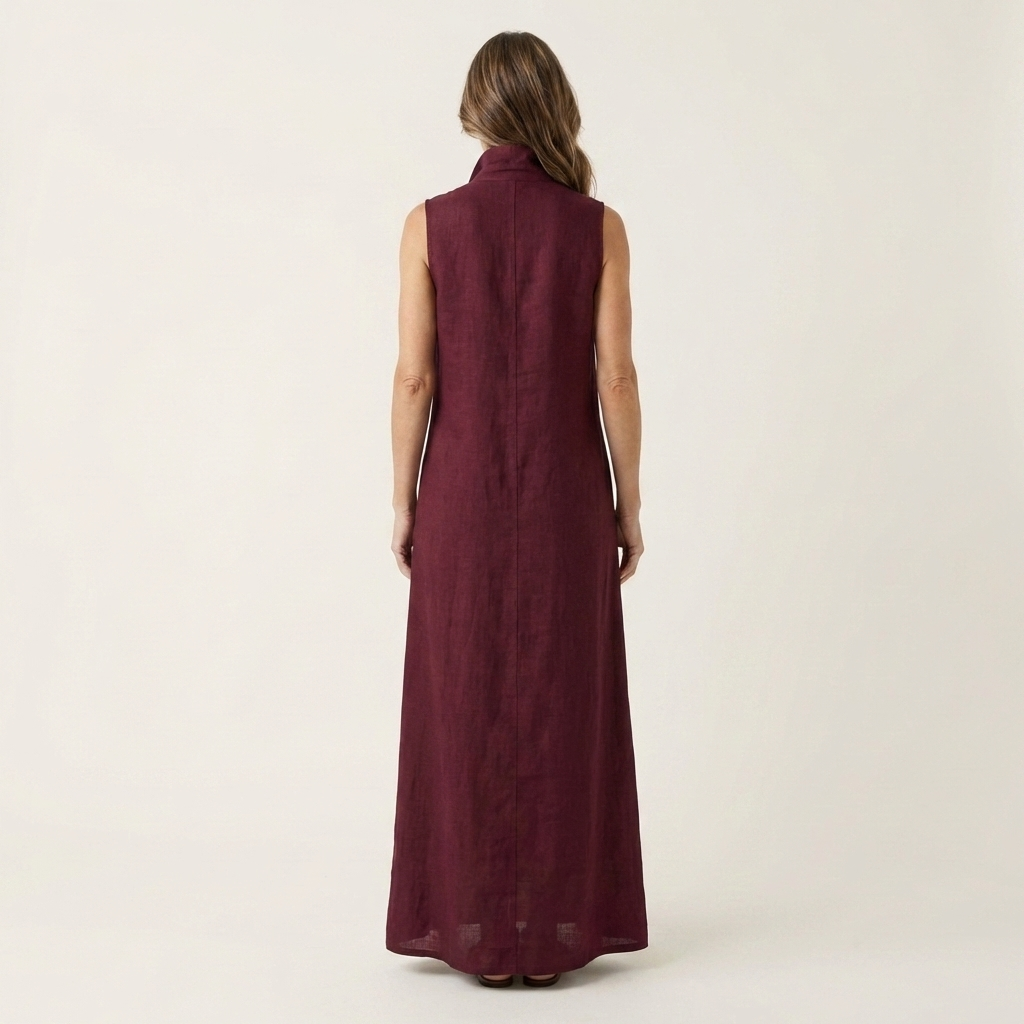 Ayline | Collar-Neck Button-Placket Floral Embroidered Sleeveless Maxi Dress