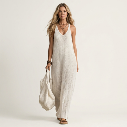 Lora | Open-Knit V-Neck Spaghetti-Strap Maxi Dress