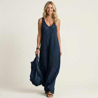 Lora | Open-Knit V-Neck Spaghetti-Strap Maxi Dress