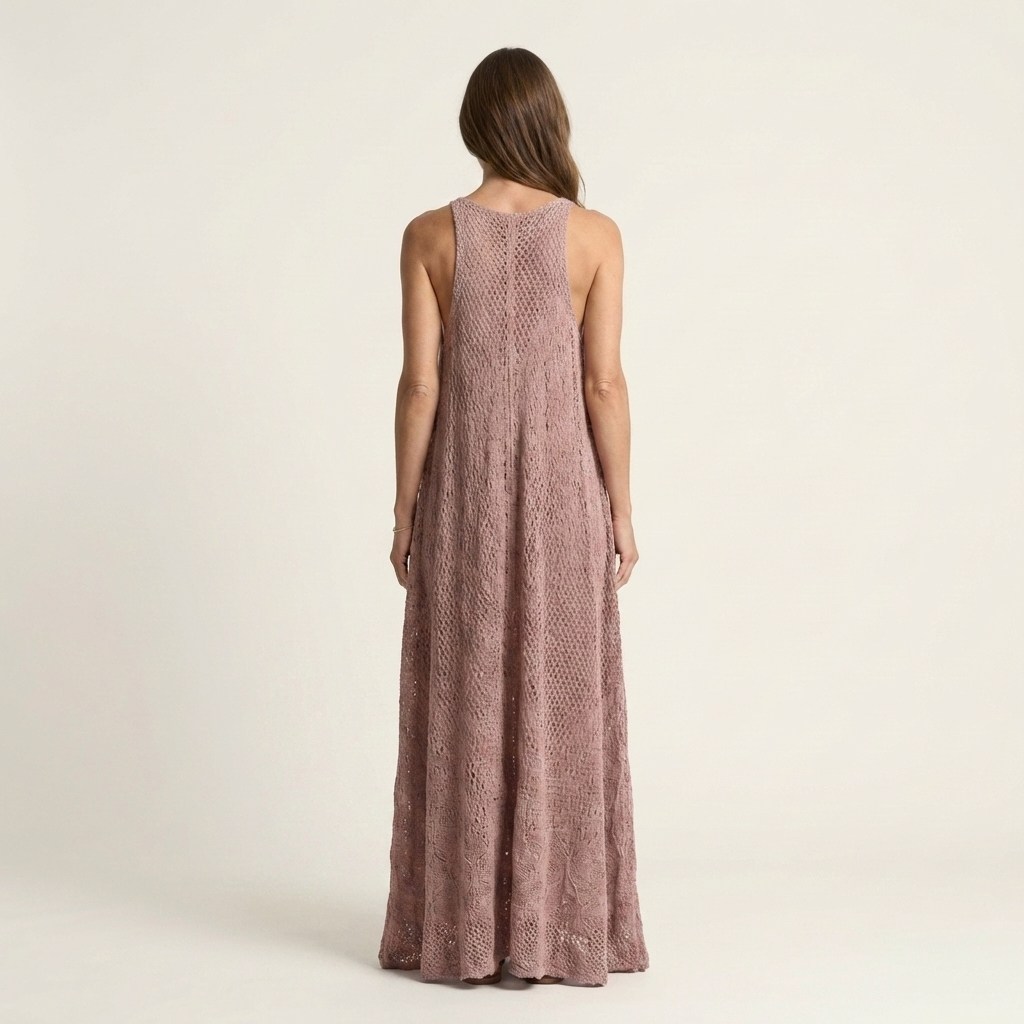 Lora | Open-Knit V-Neck Spaghetti-Strap Maxi Dress