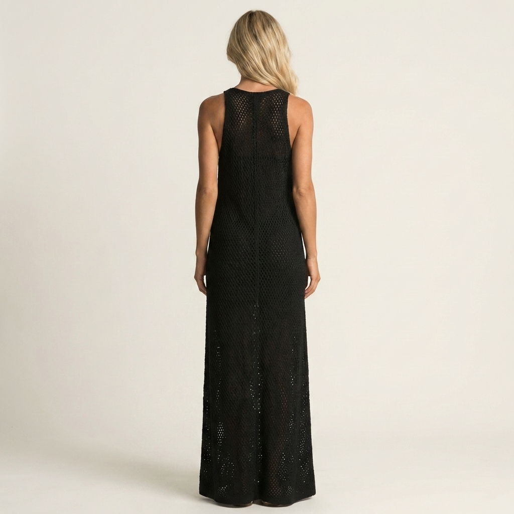 Lora | Open-Knit V-Neck Spaghetti-Strap Maxi Dress