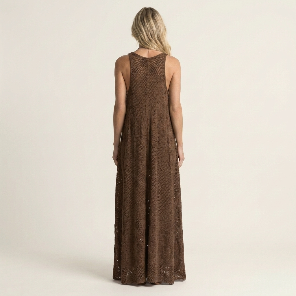 Lora | Open-Knit V-Neck Spaghetti-Strap Maxi Dress