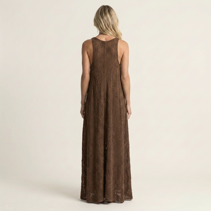 Lora | Open-Knit V-Neck Spaghetti-Strap Maxi Dress