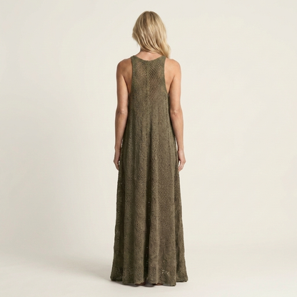 Lora | Open-Knit V-Neck Spaghetti-Strap Maxi Dress