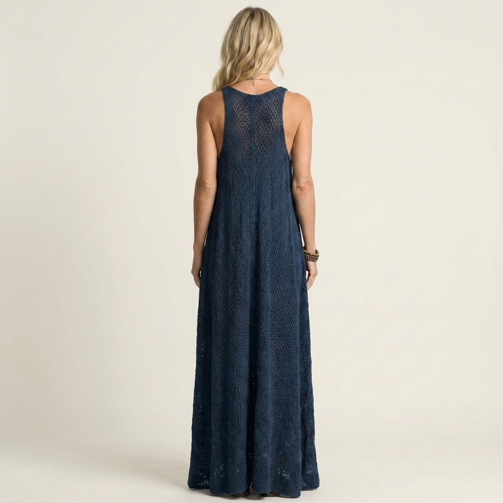 Lora | Open-Knit V-Neck Spaghetti-Strap Maxi Dress