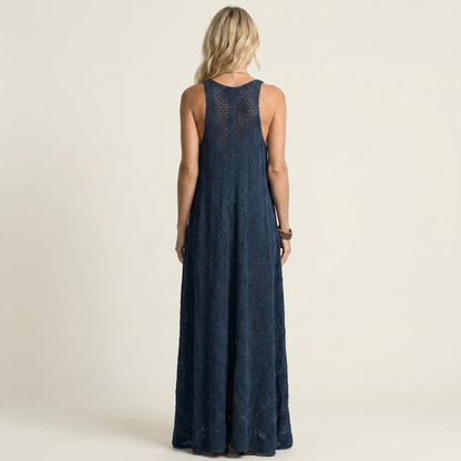 Lora | Open-Knit V-Neck Spaghetti-Strap Maxi Dress