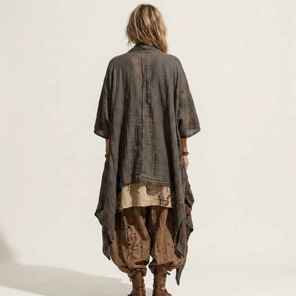 Abelina | Tribal Embroidered Top, Harem Pant & Kimono Three-Piece Set