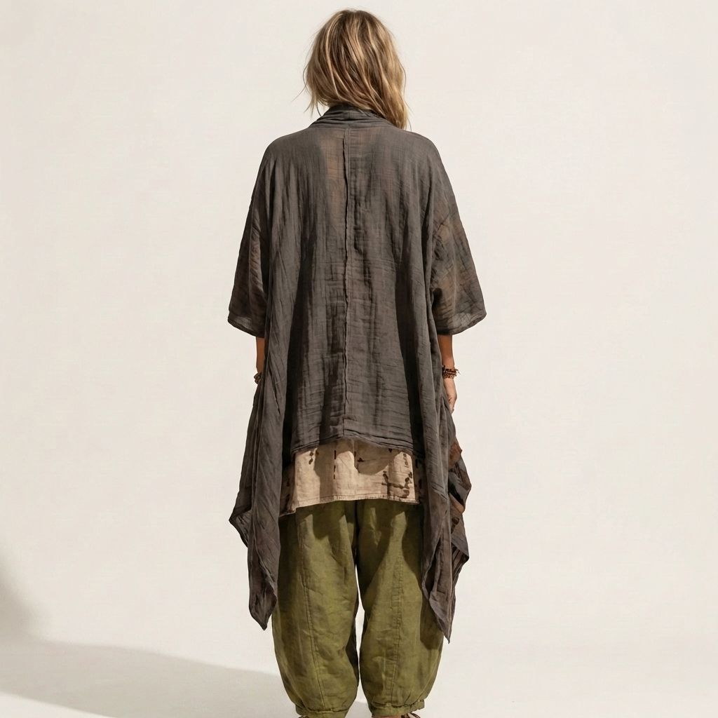Abelina | Tribal Embroidered Top, Harem Pant & Kimono Three-Piece Set